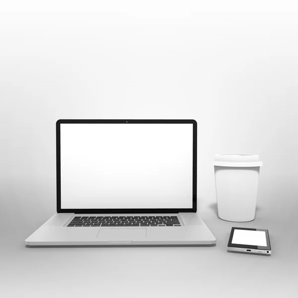 Laptop & mobile phone & coffee cup — Stock Photo, Image