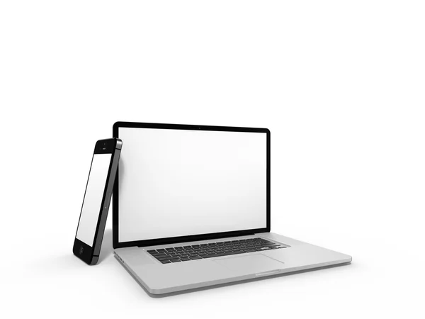 Laptop mit Smartphone — Stockfoto