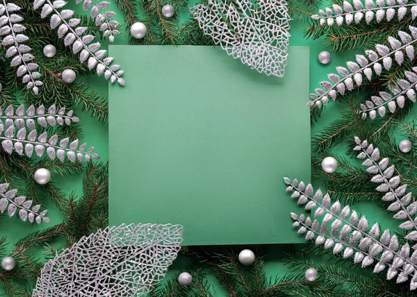 Argent Vert Fond Noël Avec Copie Carrée Espace Place Pour — Photo
