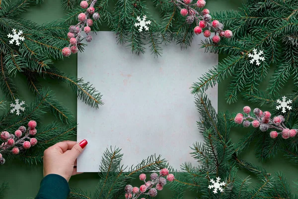 Πράσινο Κόκκινο Φόντο Χριστούγεννα Τετράγωνο Αντίγραφο Χώρο Θέση Για Κείμενο — Φωτογραφία Αρχείου
