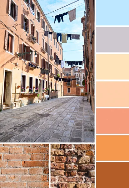 Paleta Colores Juego Imagen Líneas Lavado Través Calle Venecia Italia —  Fotos de Stock