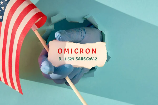 Omicron United States America New Corona Virus Variant Concern Hand — Stock Photo, Image