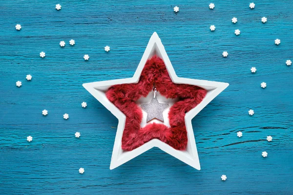 Yumuşak Yumuşak Noel Süslemeleri Yıldız Şeklindeki Deco Plakanın Içinde Kürk — Stok fotoğraf