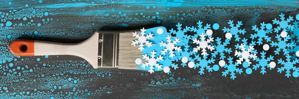 Panoramique Hiver Bannière Noël Avec Pinceau Peindre Chargé Flocons Neige — Photo