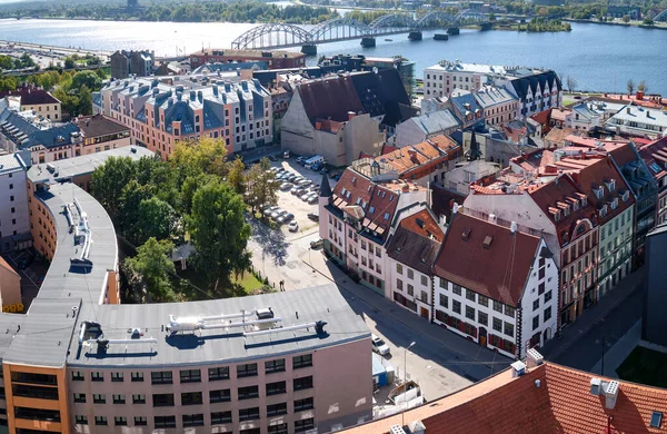 Panoramic Aerial View Old Town Riga River Daugava Saint Peter — Stock Photo, Image