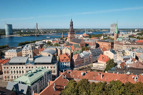 Panoramic Aerial View Old Town Riga River Daugava Saint Peter — Stock Photo, Image