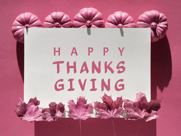 Pink Fuchsia Paper Background Autumn Decor Text Happy Thanksgiving Frame — Stock Photo, Image