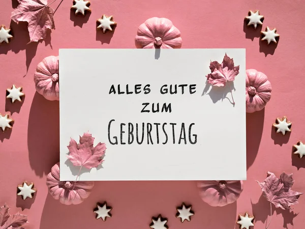 Pink Autumn Birthday Card Text Alles Gute Zum Geburtstag German —  Fotos de Stock