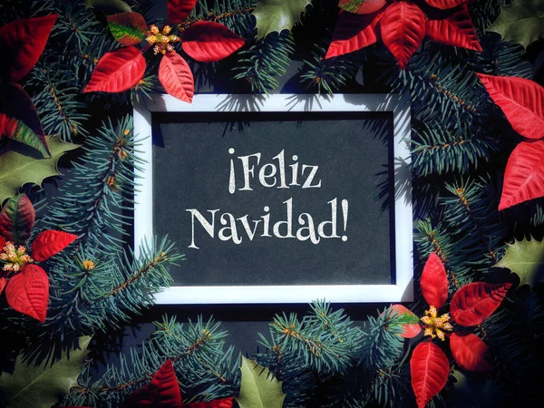 Feliz Navidad Merry Christmas Spanish Language Blackboard Chalk Board Christmas — Stock fotografie