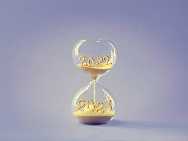 End Year 2022 Silverster Happy New Year 2023 Hourglass Wooden — Fotografia de Stock