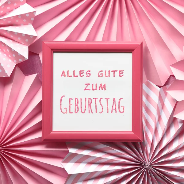 Pink Paper Fans Text Alles Gute Zum Geburtstag Means Happy —  Fotos de Stock