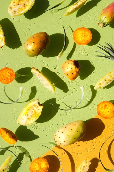 Exotiska Frukter Gula Och Orange Taggiga Päron Friska Kaktus Frukter — Stockfoto