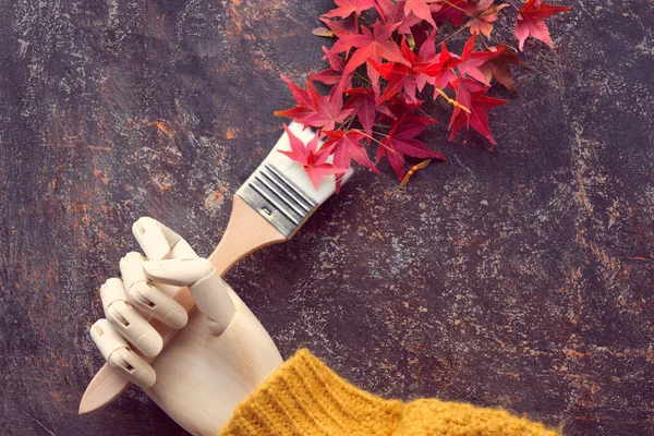 Paint Brush Paintbrush Red Oak Leaves Paint Brush Artistic Model — Stock Photo, Image