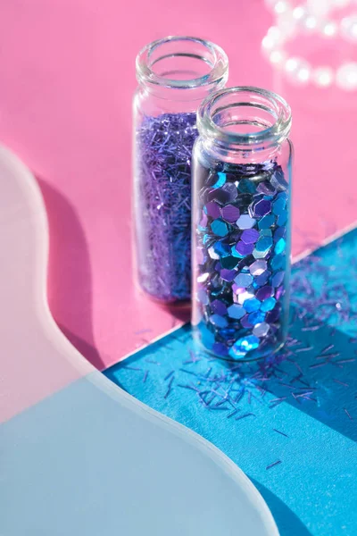 Prodotti Glitter Colorati Neon Carta Stratificata Sfondo Plastica Primo Piano — Foto Stock