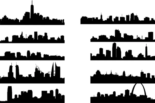 City Skylines siluetas — Archivo Imágenes Vectoriales