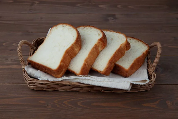 Sliced Bread Pain Mie Closeup Isolated Wooden Table — Stock Photo, Image