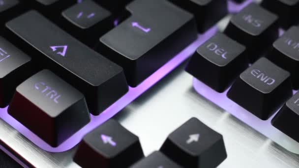 Close Modern Gaming Keyboard Backlit Rgb Keys — Stock Video