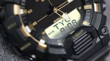 LCD display of a tough sports military watch with running timer and stopwatch 