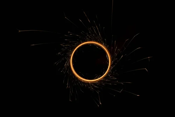 Kreisförmige Lichter Mit Funken Auf Schwarzem Hintergrund — Stockfoto