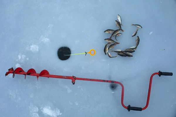 Ледяное Дрель Зимний Стержень Окунь Рыбы Льду Зимний Лов — стоковое фото