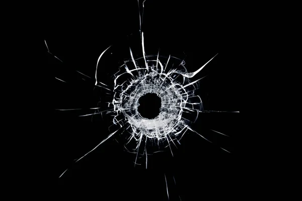 Texture Broken Glass Hole Ball Black Background Stock Picture