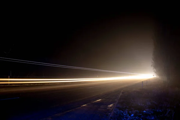 Feux Rouges Blancs Des Voitures Passage Autoroute Nuit — Photo