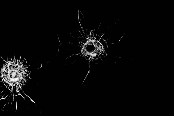 Textuur Van Gebroken Glas Gat Van Een Bal Een Zwarte — Stockfoto