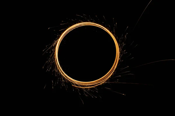 Kruhová Světla Jiskry Černém Pozadí — Stock fotografie