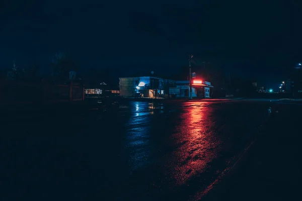 Luzes Vermelhas Brancas Carros Que Passam Estrada Noturna — Fotografia de Stock