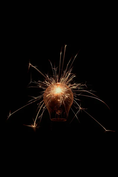 Incandescent Lamp Sparks Black Background — Stock Photo, Image