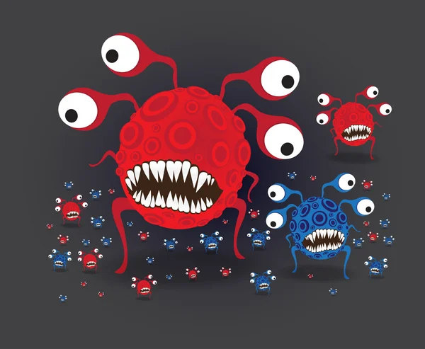 Vector de dibujos animados de bacterias y virus — Vector de stock