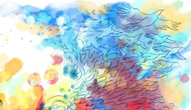 Abstract colorful dreamy bird fly background clipart