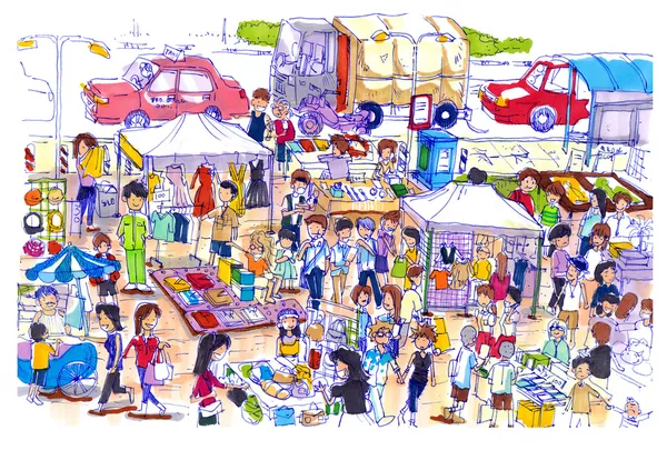 canlı ve renkli bit pazarı Asya'da