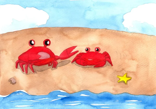 Deux crabes rouges sur la plage de sable — Photo