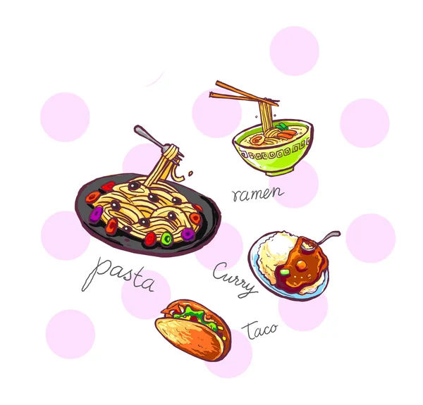 International food icons illustration hand drawn — Stock Photo, Image