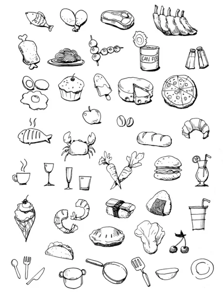 Iconos alimentarios ilustración dibujada a mano —  Fotos de Stock