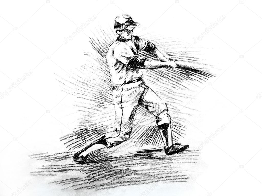 Baseball batter drawing Baseball batter player hitting drawing