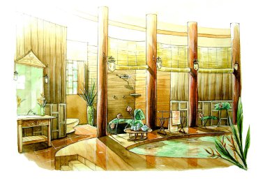 lüks spa resort banyo illüstrasyon