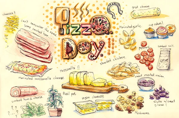 Pizza Hozzávalók nap fél — Stock Fotó