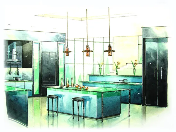 Modern mutfak su renk boyama