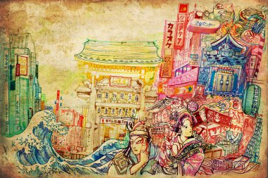 Japan art and culture background collage illustration clipart