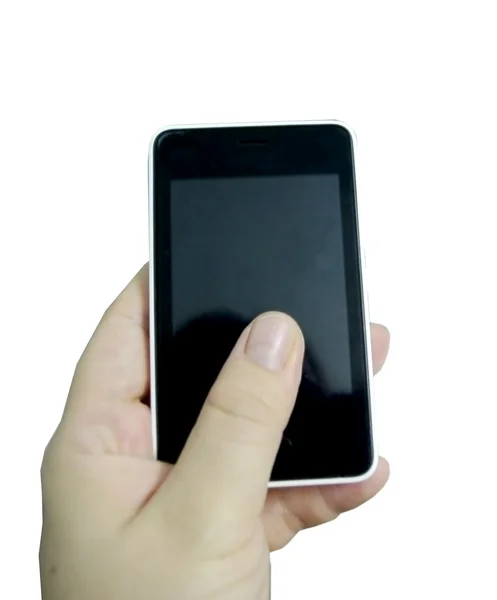 Hand met zwarte smartphone — Stockfoto