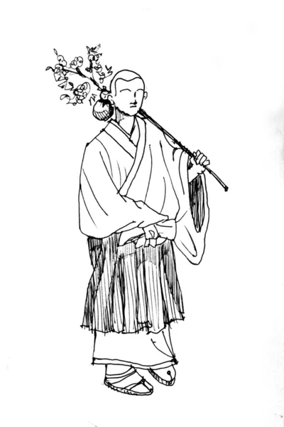 Japoński Buddyjski mnich, rysunek — Zdjęcie stockowe