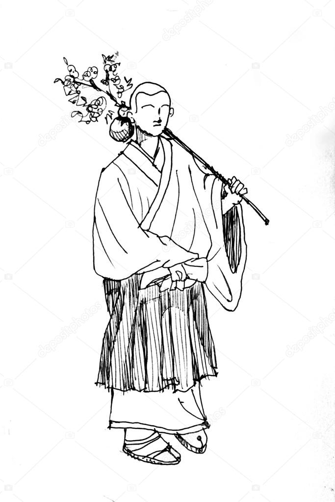 Japanese buddhist monk drawing