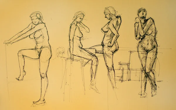 Nude drawing, sketch of a naked women — Stock Photo, Image