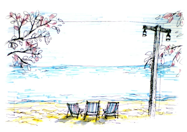 Seat by the ocean illustration — Stock Photo, Image