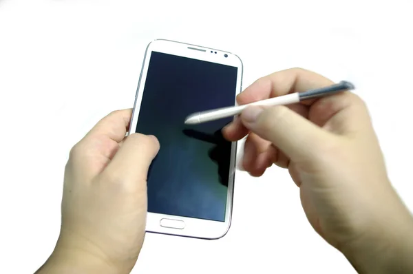 Hand writing on smartphones with stylus pen — Stock Photo, Image