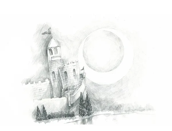 Dreamy fairly tales castle drawing — Stock Photo, Image