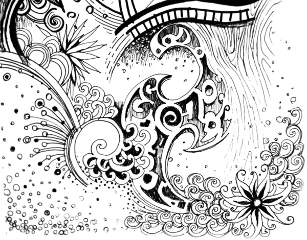 Abstract flower black and white nature drawing — Stock Photo, Image