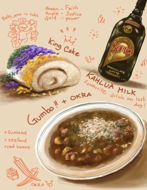 New orleans, Güney yemek illüstrasyon